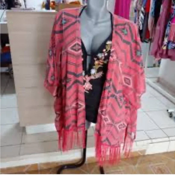 XHILARATION VTG Fringe Southwestern Aztec Kimono Cardigan L/XL Festival Boho - Picture 9 of 9